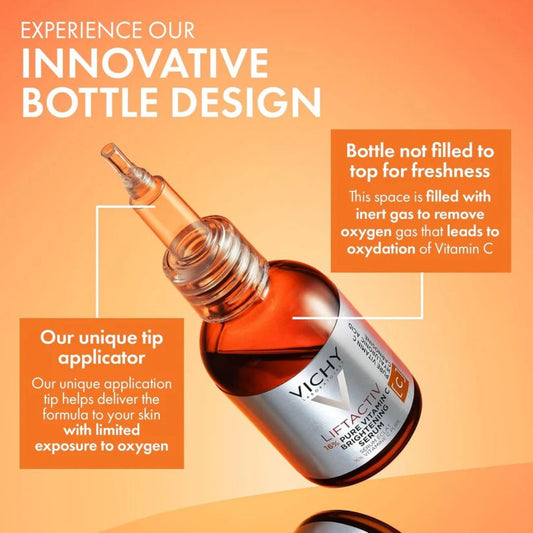 Vichy LiftActiv Vitamin C Face Serum – Brightening Serum with Pure Vitamin C, Hyaluronic Acid & Vitamin E | Anti-Aging, Radiance Boosting, Fine Line Reduction | Fragrance-Free