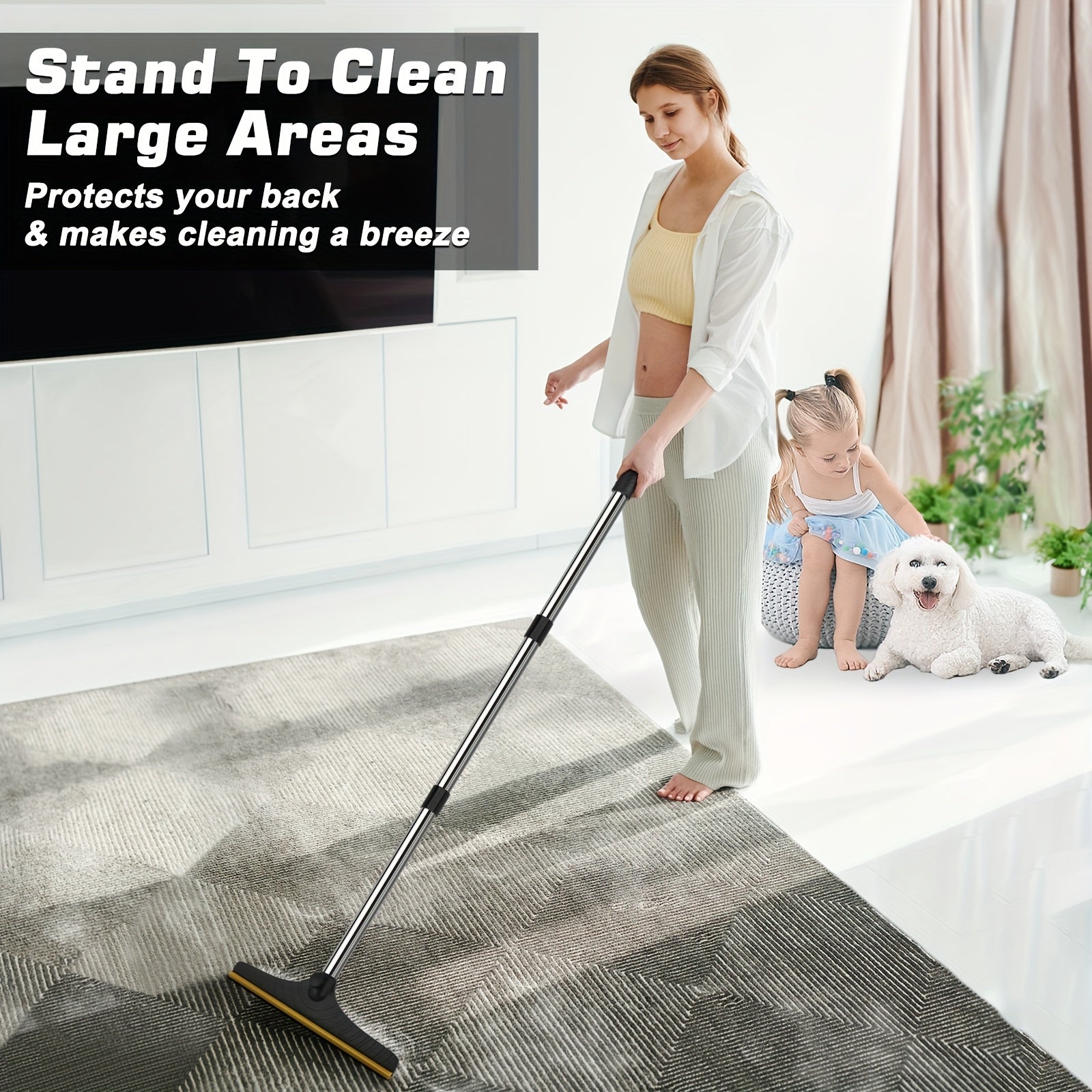 60" Long Handle Reusable Pet Hair Remover Rake – Metal Teeth Lint & Fur Removal Broom for Carpets, Rugs, Mats, Furniture & Couches