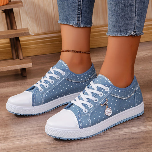 Women's Casual Canvas Shoes - Lace-Up Flat Sneakers
