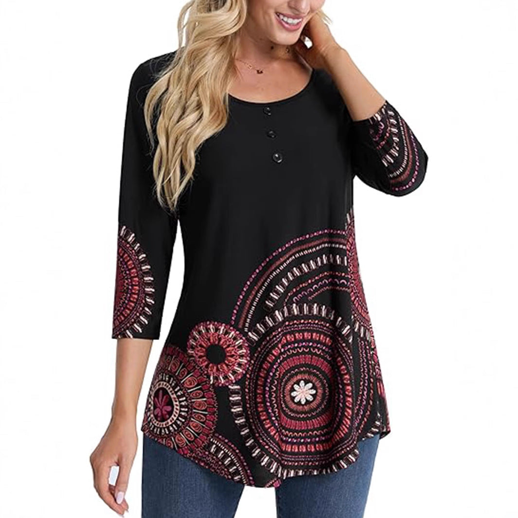 Floral Print Plus Size Crewneck T-Shirt for Women