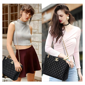 Women’s Luxury Quilted Bucket Bag with Double Straps