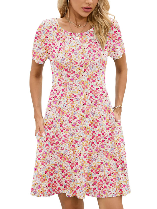 Casual Short Sleeve Swing Dress – Women’s Summer Sundress